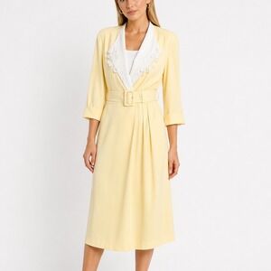Vintage Studio 1 80s Belted Blazer Lace Sunday Dress Yellow Career Chic 14